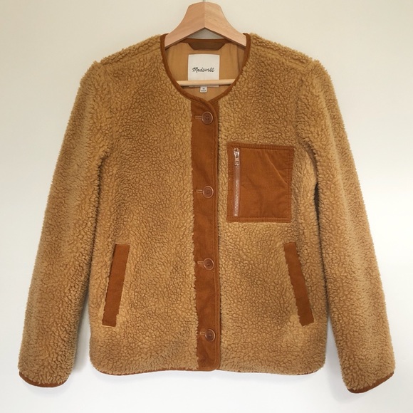 Madewell Women's Cozy Teddy Sherpa Chestnut Jacket with Corduroy Trim XS - Picture 5 of 13